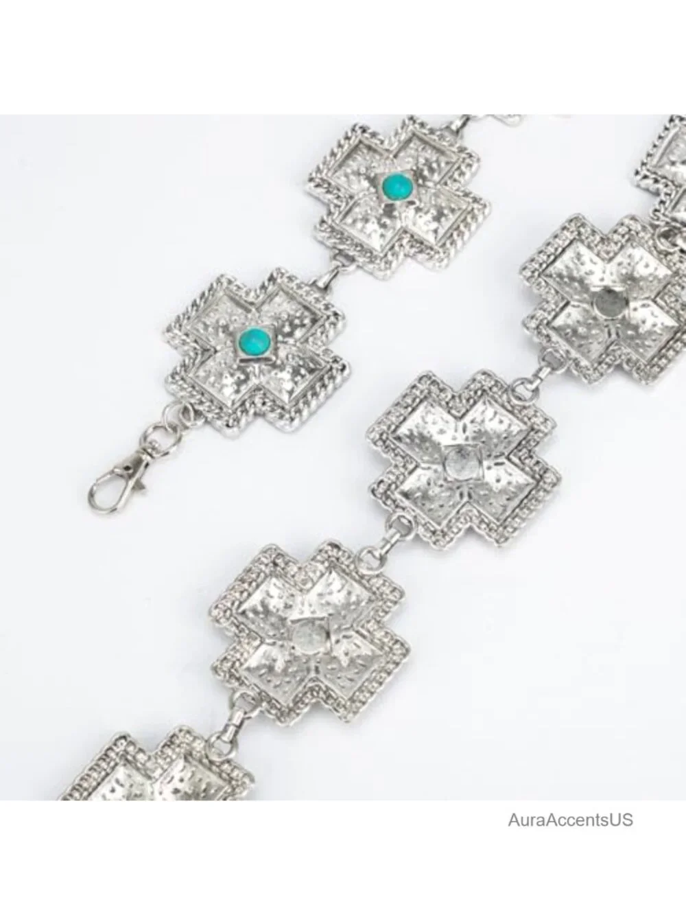 Zinc Alloy Metal Waist Chain Belt with Turquoise Stone Punk Concho Western